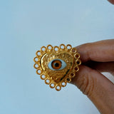 Anillo Laminado - Amuleto de Corazón y Ojo de Cristal (Café)