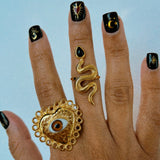 Anillo Laminado - Amuleto de Corazón y Ojo de Cristal (Café)