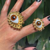 Anillo Laminado de Amuleto con Ojo de Cristal (Café)