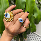 Anillo Laminado de Amuleto con Ojo de Cristal (Azul)