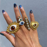 Anillo Laminado de Amuleto con Ojo de Cristal (Café) - Grande