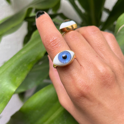 Anillo Laminado de Amuleto con Ojo de Cristal (Azul)