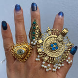 Anillo Laminado - Amuleto de Corazón y Ojo de Cristal (Verde)