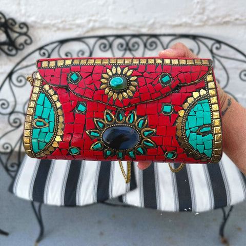 Bolsa / Clutch Boho, Artesanal y Vintage de India