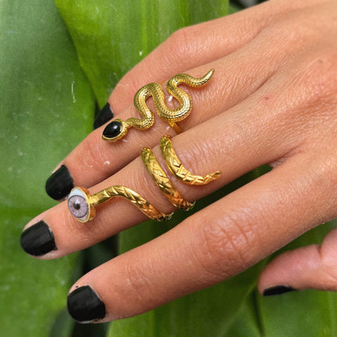 Anillo Laminado - Serpiente con Ojo de Cristal - Amuleto de Protección y Transformación