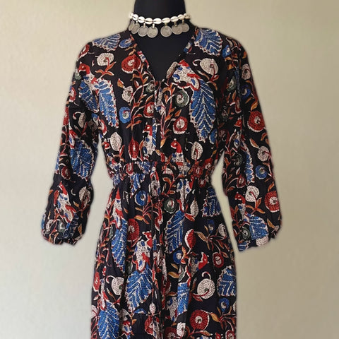 Vestido de Algodón Puro Teñido Artesanalmente (BlockPrint)