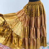 Falda Confeccionada con Sarees Vintage de Satén Brocado (con 25 yardas) Tiene Defecto*