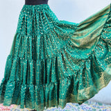 Falda Confeccionada con Sarees Vintage de Satén Brocado (con 25 yardas)