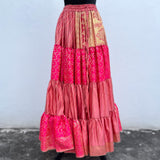 Falda Confeccionada con Sarees Vintage de Satén Brocado Con 25 Yardas