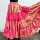 Falda Confeccionada con Sarees Vintage de Satén Brocado Con 25 Yardas