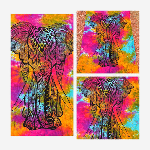 Manta o Sábana de Algodón con Elefante Tie Dye